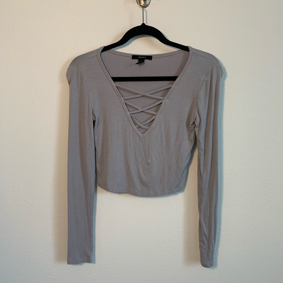 Ribbed Criss Cross Crop Top - Picture 1 of 2